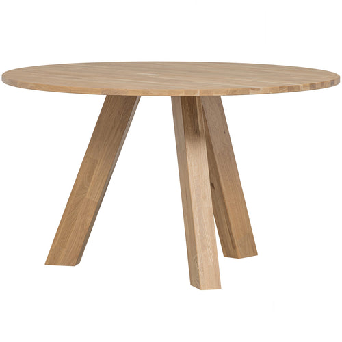 WOOOD eettafel Rhonda - Eiken - Naturel & eetkamerstoelen Jenny - Stof - Naturel - 75x129x129/80x58x58