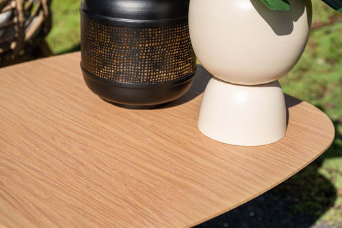 Leon bijzettafel -  aluminium - carbon black -light teak look-50x50 cm