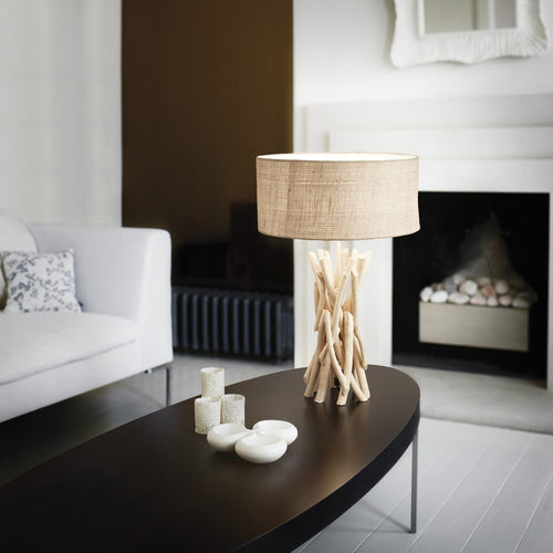 Ideal Lux Driftwood - 1 Light Tafellamp Bruin, Beige met Kap, E27