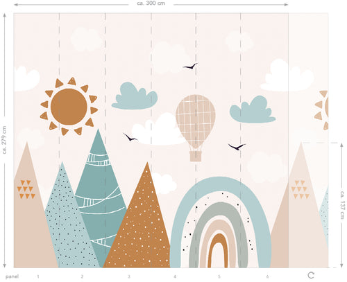 ESTAhome fotobehang bergen vergrijsd blauw en warm oranje - 300 x 279 cm - 159392 - vtwonen shop