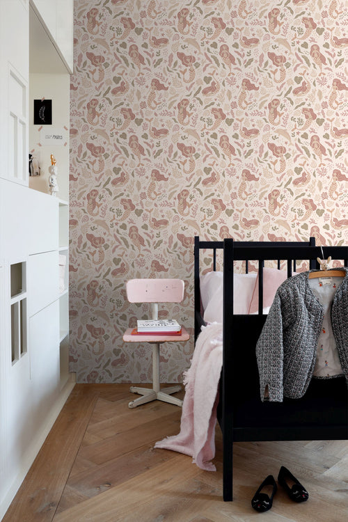 ESTAhome behang zeemeerminnen beige, roze en groen - 0.53 x 10.05 m - 131497