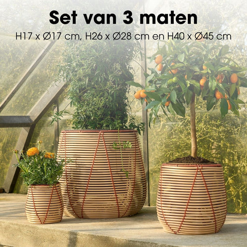 Mica Decorations Cancun Bloempot – Set van 3 – Plantenpot voor Bloemen en Kamerplanten – Bloempotten voor Buiten – Gerecycled Plastic – Beige
