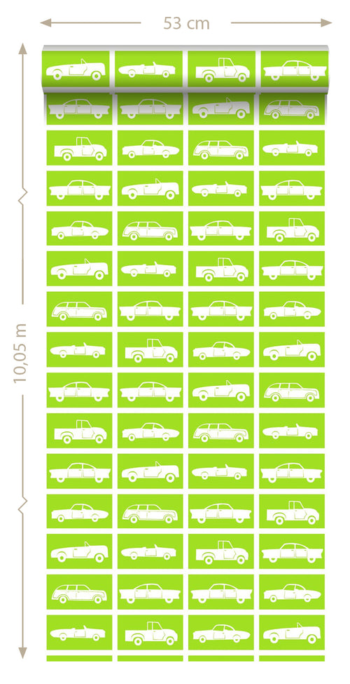 ESTAhome behang auto's limegroen - 53 cm x 10.05 m - 115829