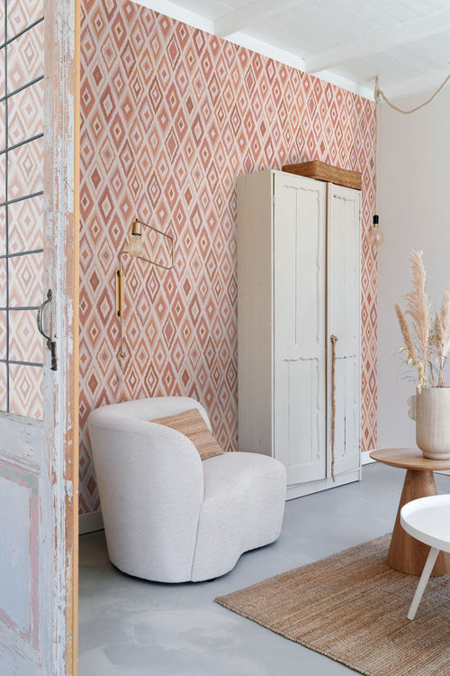 ESTAhome behang ruiten roze en terracotta - 50 x 900 cm - 131786