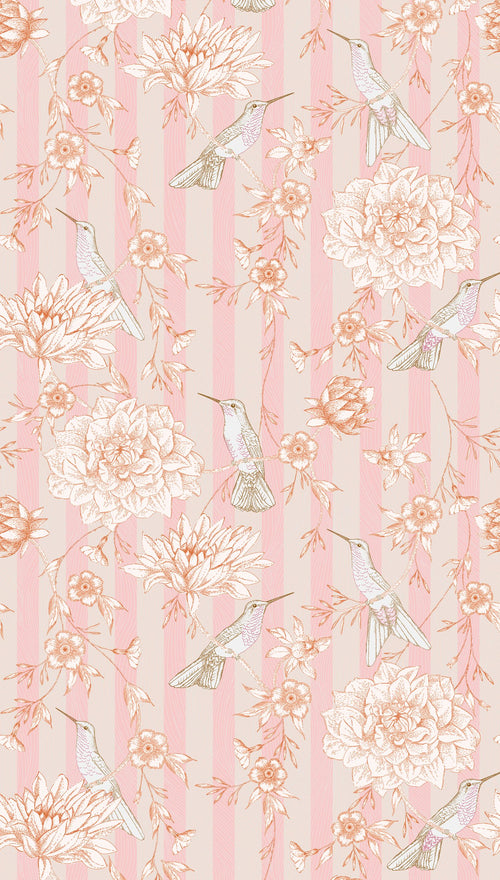 Livingwalls fotobehang bloemen en vogels roze, beige en oranje - 159 x 280 cm - AS-392021 - vtwonen shop