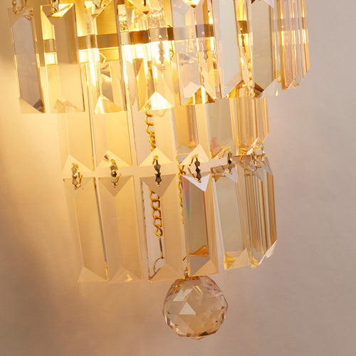 Searchlight Empire 2-lichts wandlamp, satijnen messing metaal en champagne kristal