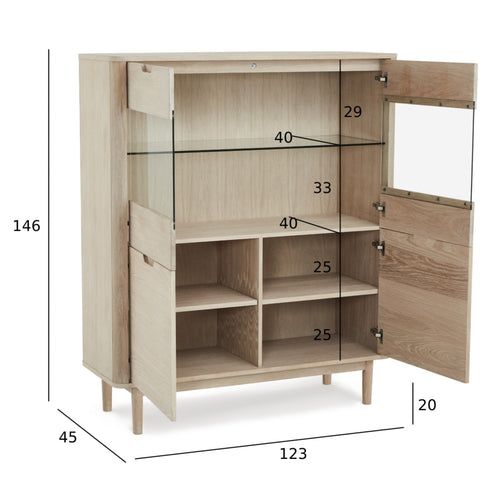 Furnhouse vitrinekast Nyborg - Witte olie - MDF, Eikenfineer, Glas - 45x123x146