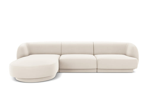 Micadoni linker hoekbank Miley 4-zits, flueel, lichtbeige - 156x255x70cm