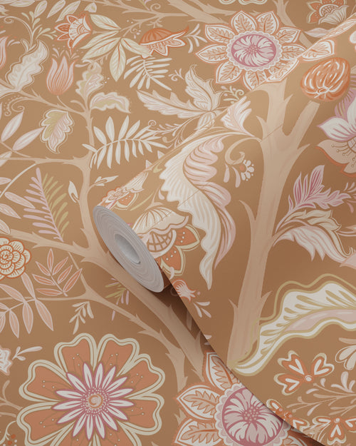 ESTAhome behang vintage bloemen bruin, terracotta en paars - 50 x 900 cm - 131332 - vtwonen shop