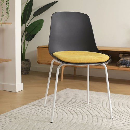 Nolon Nora-Liv Eetkamerstoel Zwart - Okergeel Kussen - Witte Poten - vtwonen shop