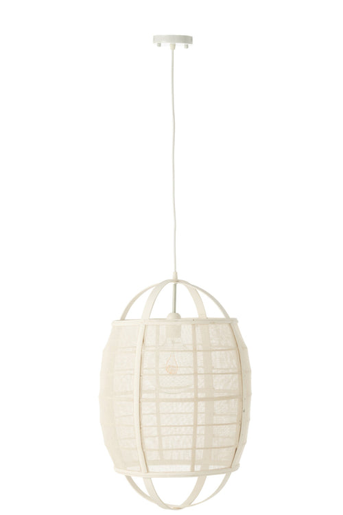 J-Line hanglamp Ion - linnen/bamboe - wit - small