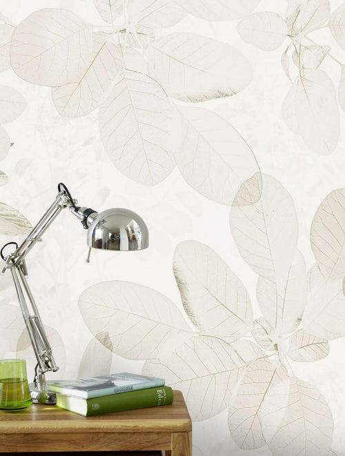 Sanders & Sanders fotobehang bladeren lichtgrijs en wit - 400 x 250 cm - 611913