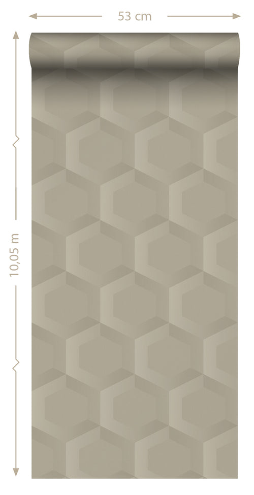 Origin Wallcoverings eco-texture vliesbehang 3d hexagon motief zand beige - 0.53 x 10.05 m - 348019 - vtwonen shop