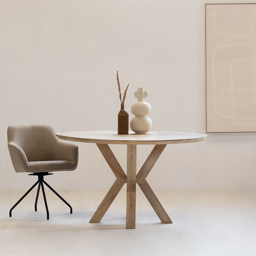 Giga Meubel Eettafel Heleen - Rond - Mangohout - 130cm - vtwonen shop