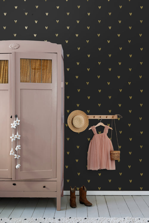 ESTAhome behang hartjes goud en zwart - 53 cm x 10.05 m - 139727 - vtwonen shop