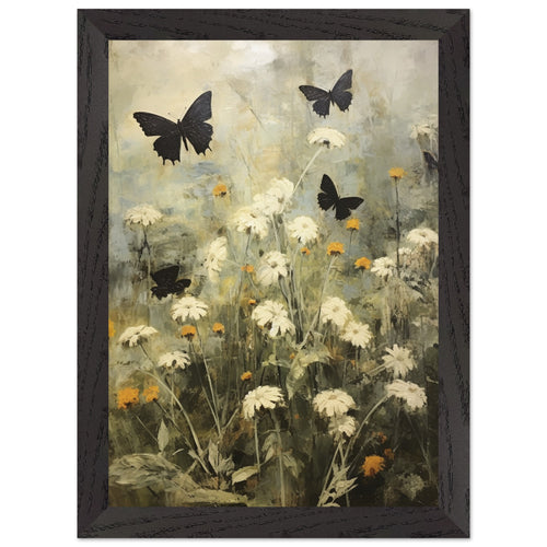 Artfulprints Poster met Lijst Butterflies in flowerfield 2   - A4 21x29.7 cm - Groen
