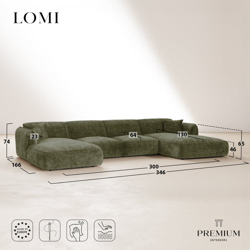 Premium Interiors - Panoramische bank LOMI - gewaafd fluweel terracotta 346cm
