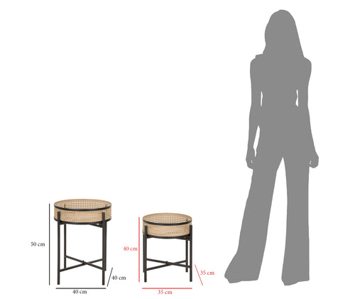 Mauro Ferretti bijzettafel - set van 2 - Ø 40x50-35x40 cm - bruin/zwart