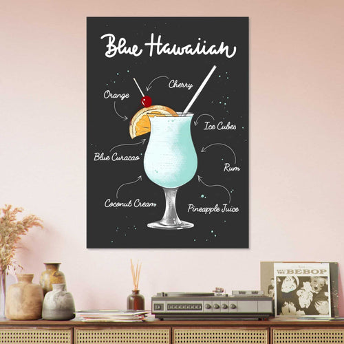 Artfulprints  Blue Hawaiian cocktail – Illustratie   poster 70x100 cm - vtwonen shop