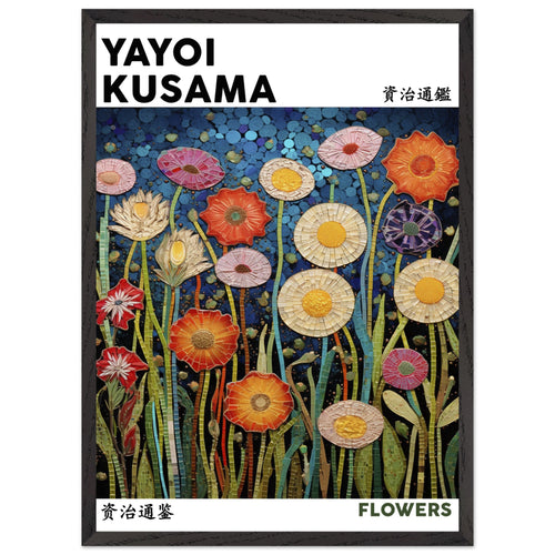 Artfulprints Poster met Lijst Yayoi Kusama - Flowers   - 50x70 cm - Meerkleurig