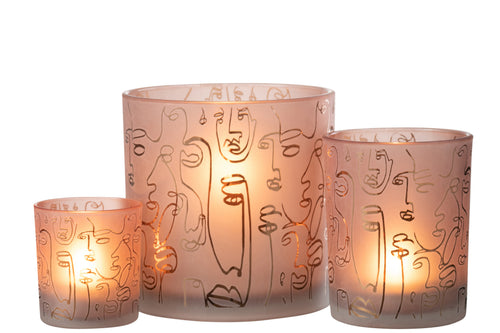J-Line windlicht Happy Faces - glas - terracotta - large - vtwonen shop