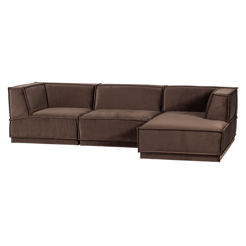 WOOOD chaise longue bank rechts Manu - Velvet - Bruin - 73x286x160