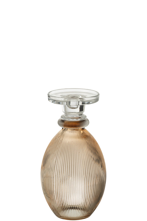 J-Line kandelaar/vaas Malik Rond - glas - taupe/transparant