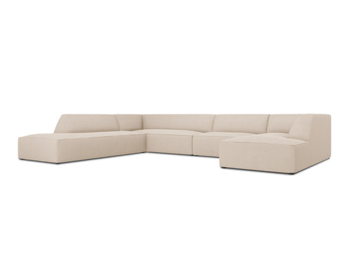 Micadoni Panoramische hoekbank links Ruby 7-zits, structurele stof, beige - 273x366x69cm