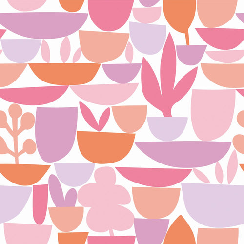 ESTAhome behang aardewerk en planten roze, paars en oranje - 50 x 900 cm - 131075 - vtwonen shop