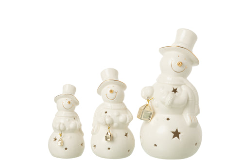 J-Line figuur Sneeuwman - porselein - ecru - large - LED lichtjes - vtwonen shop