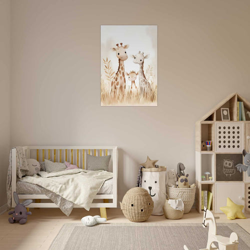 Artfulprints Poster Giraffen gezin   - A4 21x29.7 cm - Geel