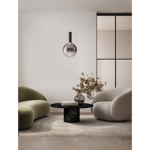 Nova Luce NOSTOS Bolvormige hanglamp voor plafond, rookgrijs, goud, mat wit, Triac dimbare LED 6W 330lm 3000K