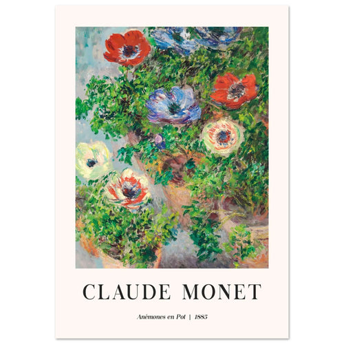 Artfulprints Poster met Lijst Claude Monet - Anémones en pot   - 70x100 cm - Groen