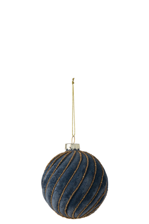 J-Line Gestreepte kerstbal - glas - donkerblauw/goud - small - set van 24