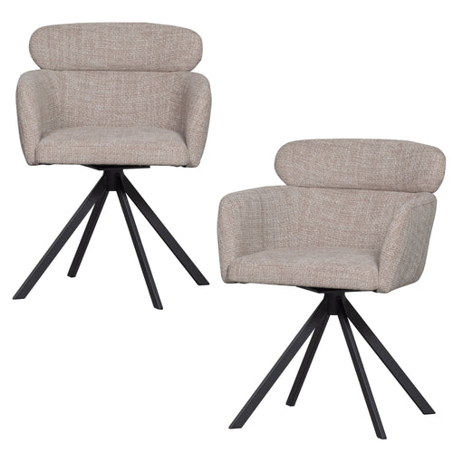 WOOOD draaibare eetkamerstoelen Fenne - Polyester - Naturel -Set van 2 - vtwonen shop