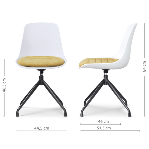 Nolon Nola-Liv draaibare eetkamerstoel wit met warm oker zitkussen - zwart onderstel