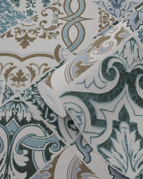 ESTAhome behang tegelmotief blauw en beige - 50 x 900 cm - 139290 - vtwonen shop