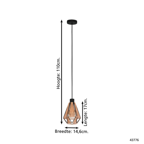 EGLO hanglamp Adwickle - e27 - 17 cm - zwart/bruin - vtwonen shop