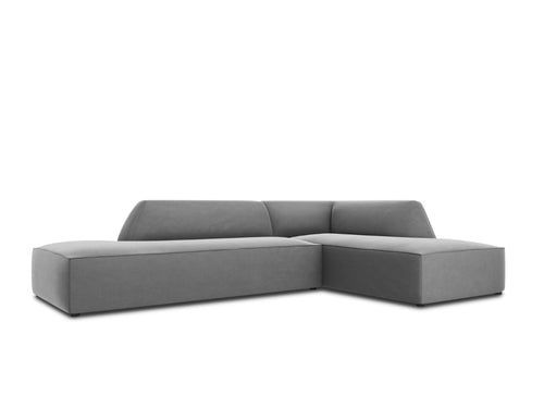 Micadoni rechter hoekbank Ruby 4-zits, flueel, grijs - 180x273x69cm