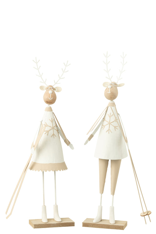 J-Line figuur Rendier Jongen/Meisje - metaal/hout - wit/beige - large - 2 stuks