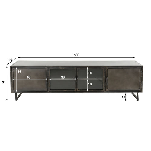Giga Meubel TV-meubel Rift - Zwart Metaal - 4 Vakken - 180x40x50cm
