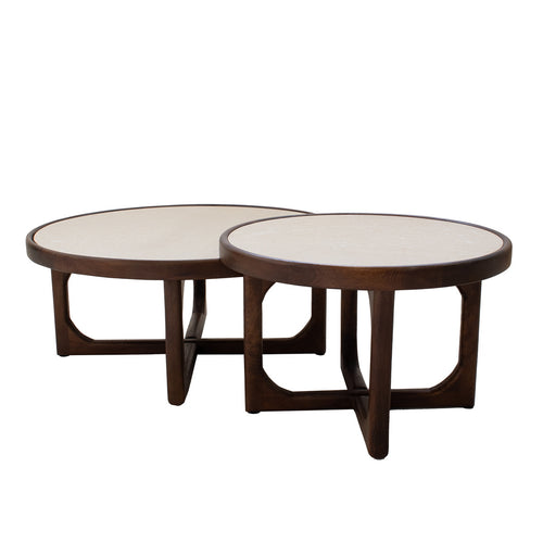 Giga Meubel Salontafel Ayase Rond - Marmer/Hout - Donkerbruin - Set van 2 - vtwonen shop