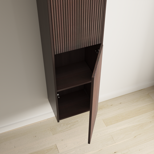 LOMAZOO badkamermeubel Rovani - zwevend met ribbelfront & witte wastafel - walnoot - 100 cm