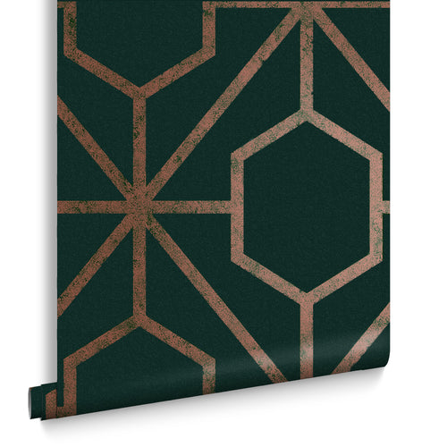 Graham & Brown vliesbehang Rinku Green & Copper - groen - vtwonen shop