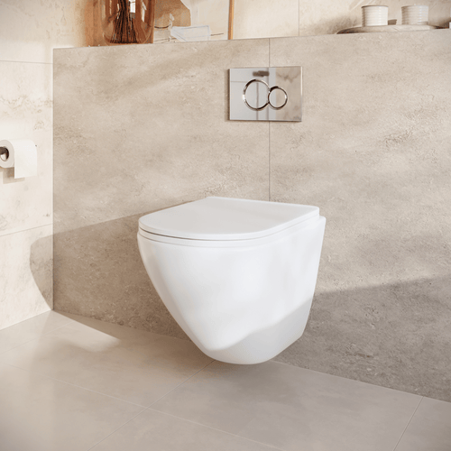 LOMAZOO hangtoiletset Linea - met inbouwreservoir & ronde drukplaat - rond - chroom / wit