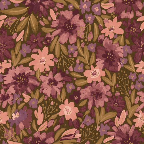 ESTAhome behang bloemen vergrijsd groen en paars - 50 x 900 cm - 132200
