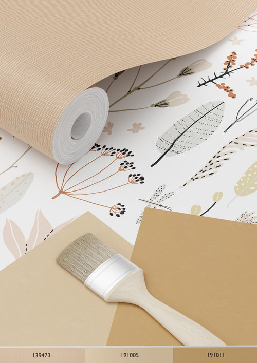 ESTAhome behang veldbloemen zacht roze, grijs en terracotta - 53 cm x 10.05 m - 139702