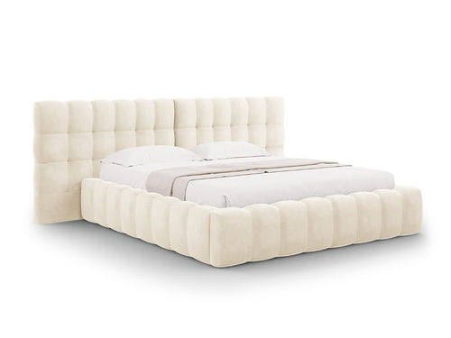 Cosmopolitan Design Opbergbed met dubbel hoofdbord Bali 200x200cm, flueel, lichtbeige - 230x350x100cm