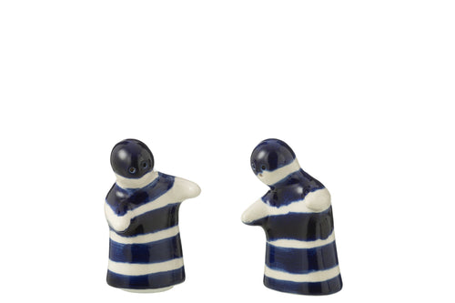 J-Line peper- en zoutmolen set Granada Stripes - keramiek - wit/blauw