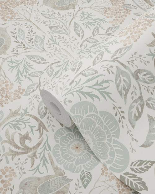 ESTAhome behang bloemen en vogels in art nouveau stijl wit 53 cm x 10.05 m 139294